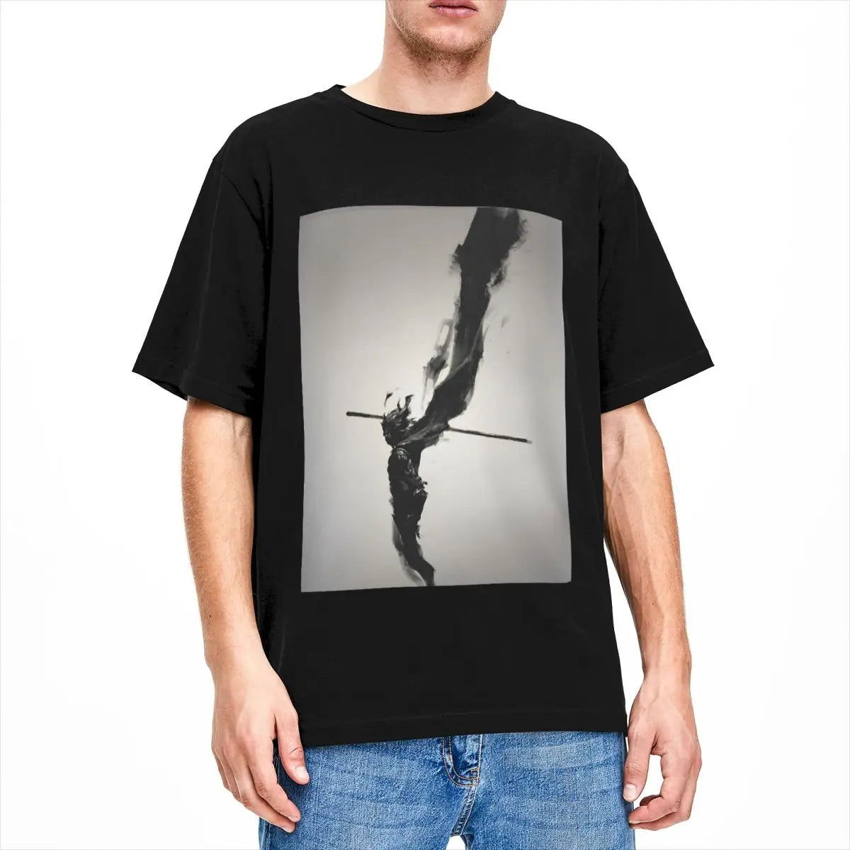 Monochrome Warrior Leap T-Shirt Gray - Black Myth Wukong