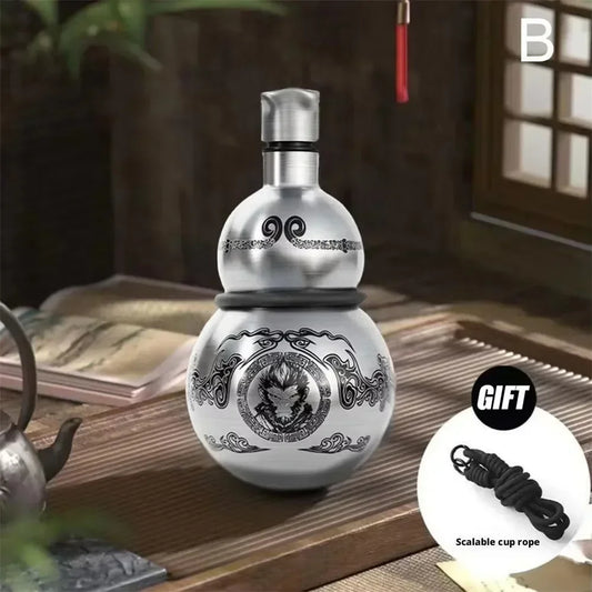 Portable Wukong Gourd Water Bottle – 500ml Stainless Steel (Silver)