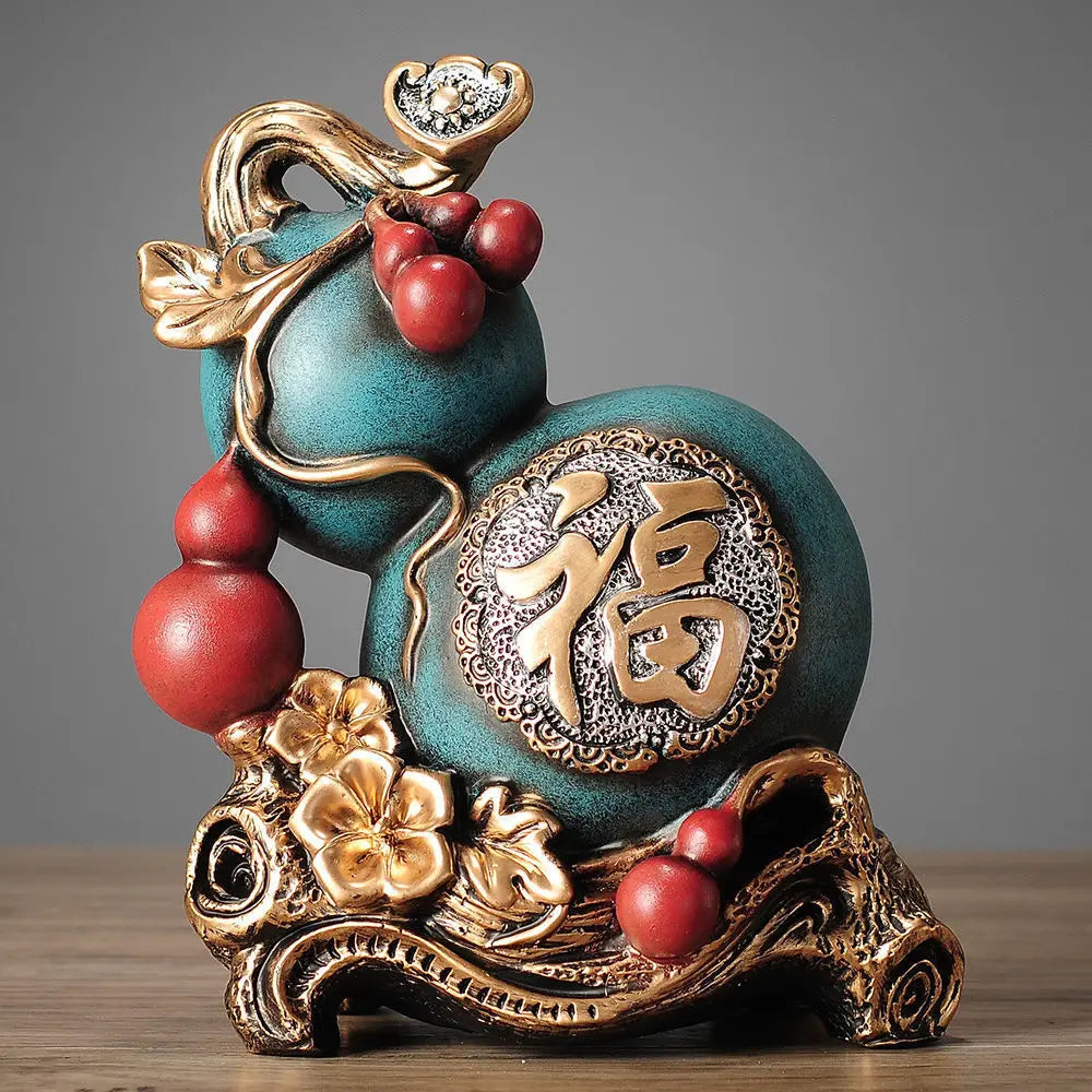 Black Myth Wukong Fortune Gourd Statue with Chinese Fu Symbol