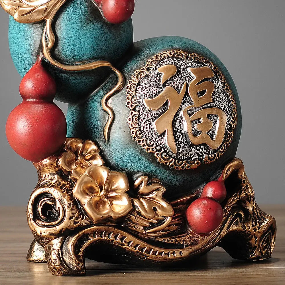 Black Myth Wukong Fortune Gourd Statue with Chinese Fu Symbol