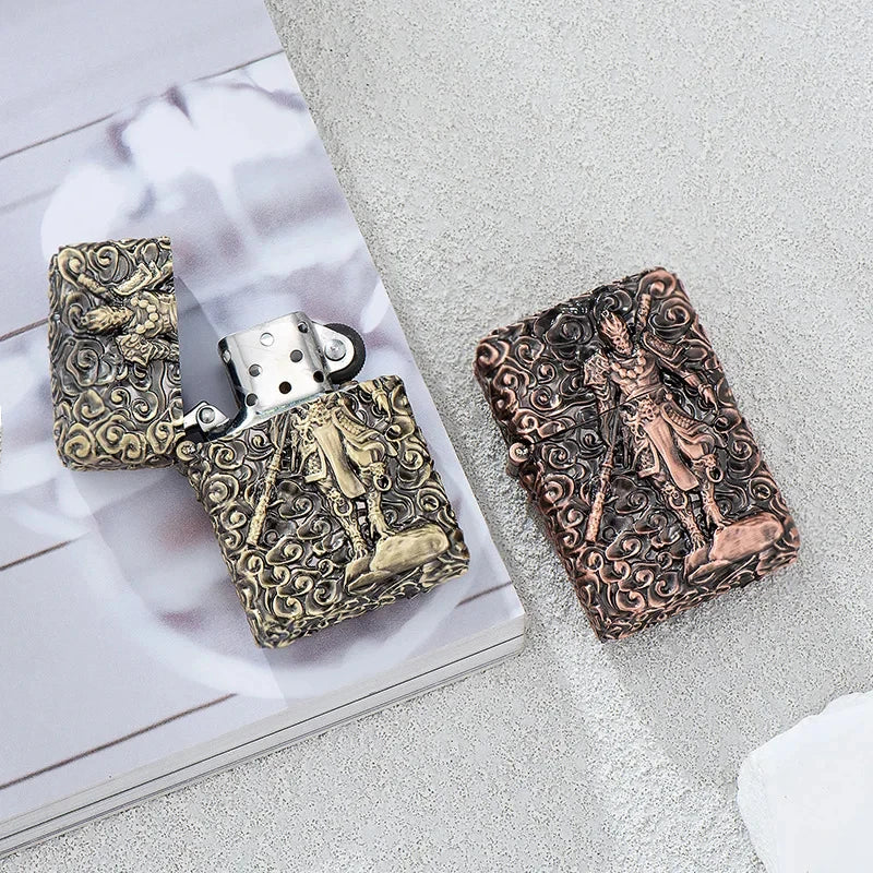 Black Myth Wukong Silver Metal Kerosene Lighter with Sun Wukong Relief