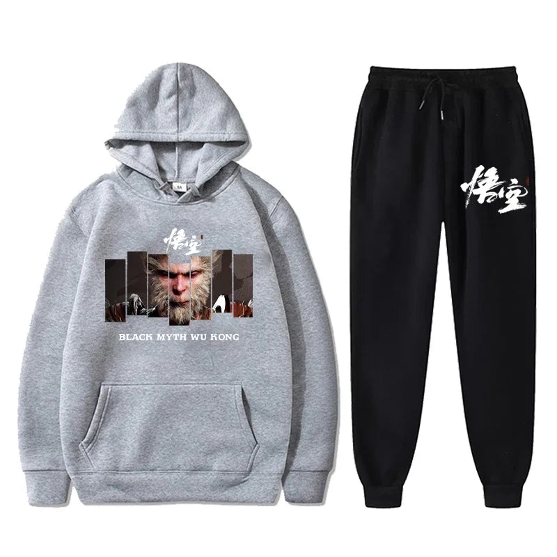 Black Myth: Wukong Gray Hoodie and Black Pants Set