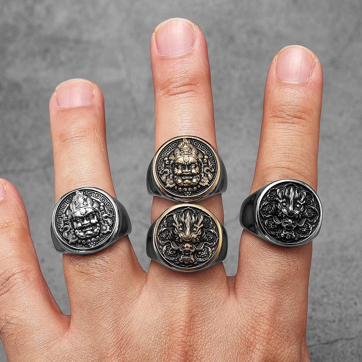 Black Myth Zhong Kui Silver Stainless Steel Ring