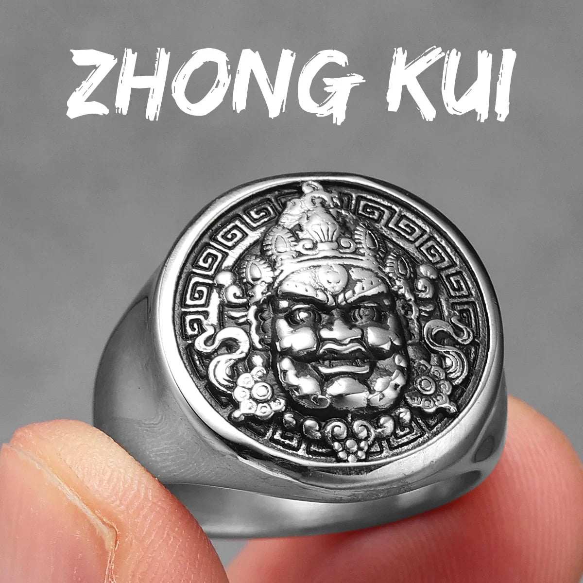 Black Myth Zhong Kui Silver Stainless Steel Ring