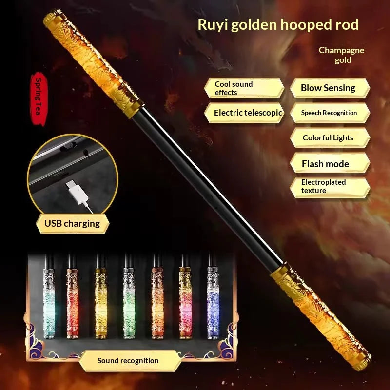 Black Myth Wukong Ruyi Jingu Bang Silver Electronic Retractable Staff Replica