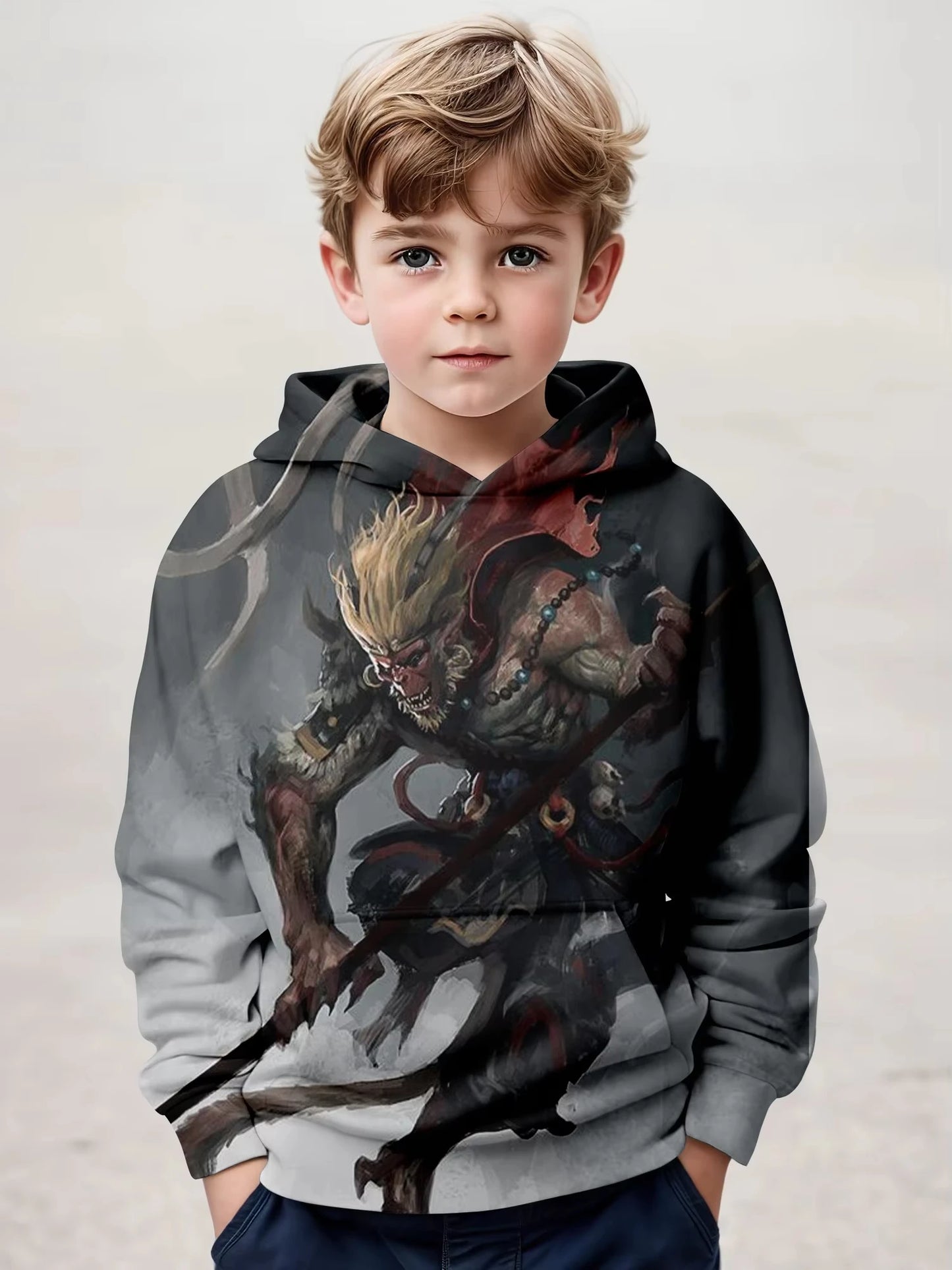 Kids' Black Myth Wukong Hoodie - Fierce Warrior