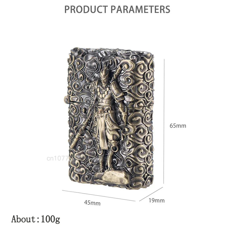 Black Myth Wukong Gold Metal Kerosene Lighter with Sun Wukong Relief