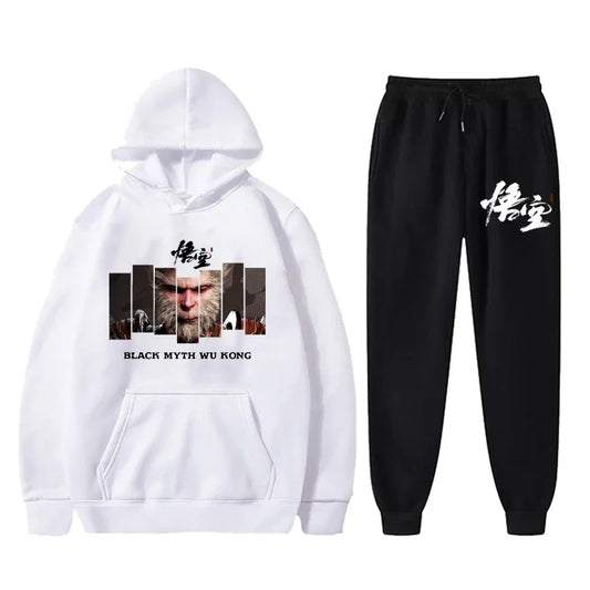 Black Myth: Wukong White Hoodie and Black Pants Set