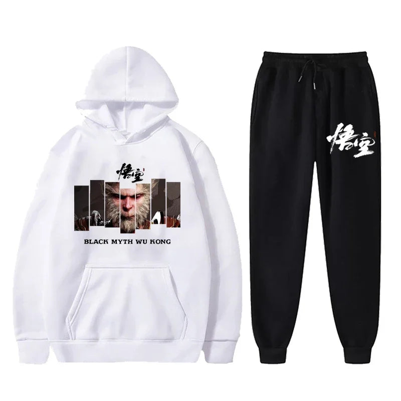 Black Myth: Wukong White Hoodie and Black Pants Set