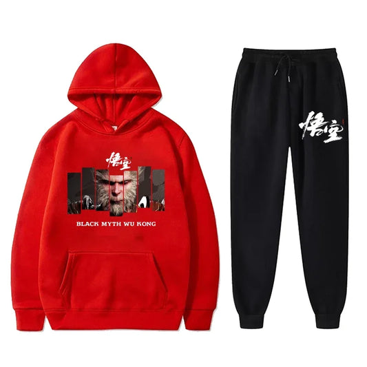 Black Myth: Wukong Red Hoodie and Black Pants Set