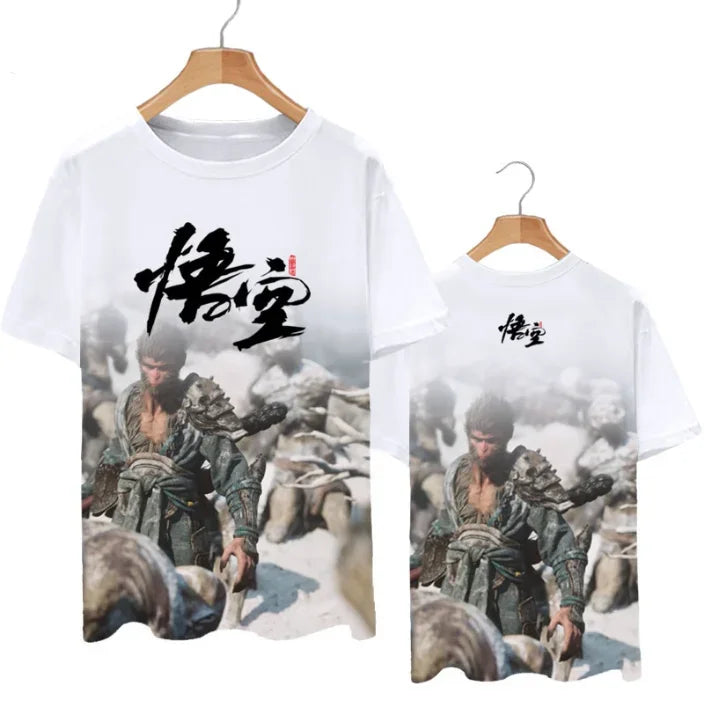 Black Myth: Wukong White T-shirt – Fierce Warrior in Action