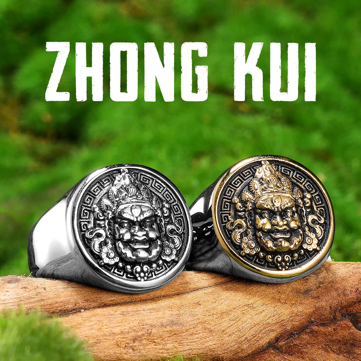 Black Myth Zhong Kui Gold and Silver Stainless Steel Ring