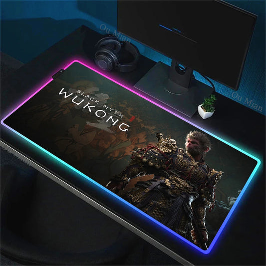 Black Myth: Wukong RGB Gaming Mouse Pad – Official Logo Warrior Edition E-Sports Desk Mat