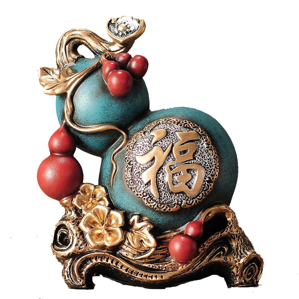 Black Myth Wukong Fortune Gourd Statue with Chinese Fu Symbol