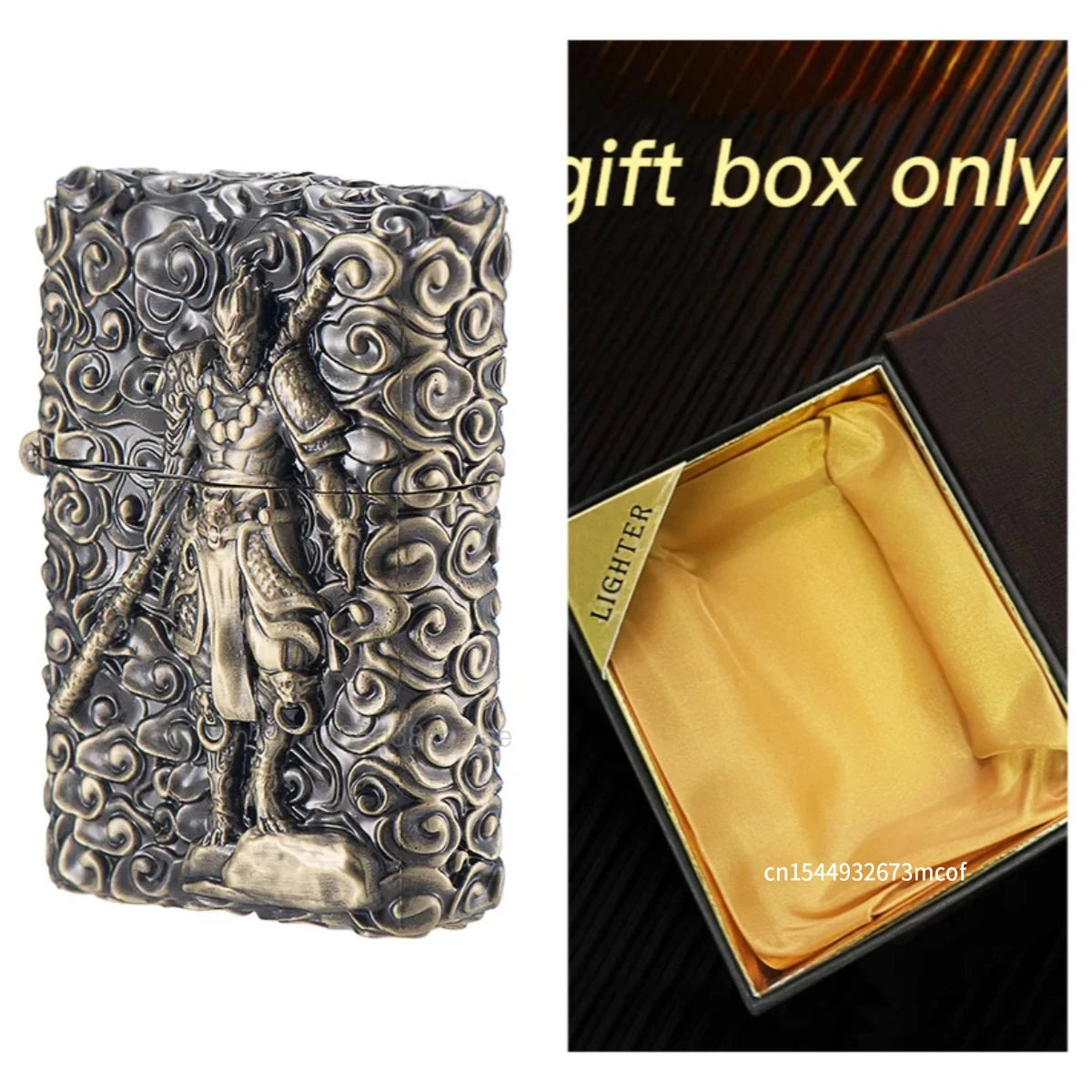 Black Myth Wukong Antique Brass Metal Kerosene Lighter with Sun Wukong Relief