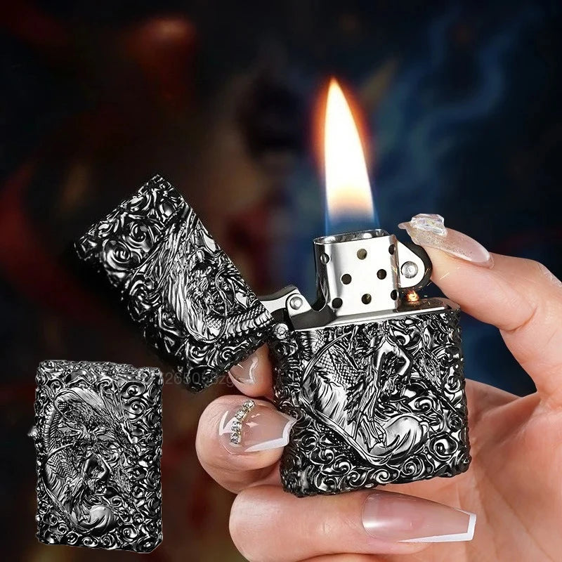 Black Myth Wukong Silver Metal Kerosene Lighter with Sun Wukong Relief