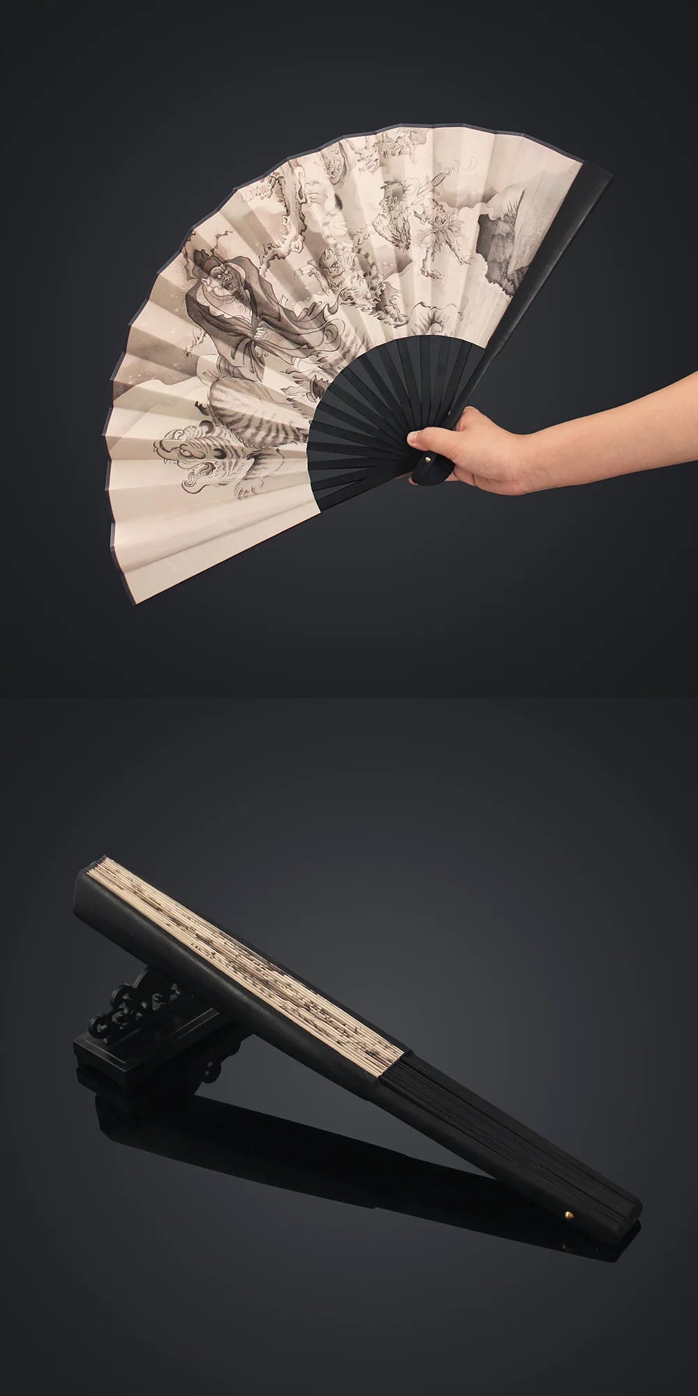 Black Myth: Zhong Kui Folding Fan – 34cm Collector’s Edition with Stand