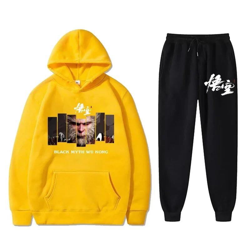 Black Myth: Wukong Yellow Hoodie and Black Pants Set