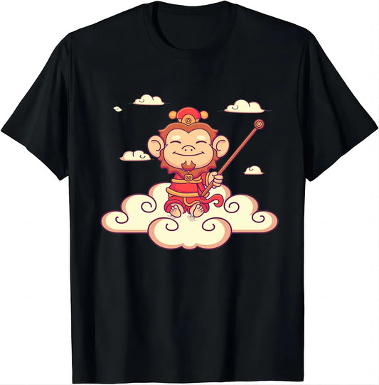 Black Myth: Wukong – Cute Sun Wukong Cloud Rider White T-Shirt