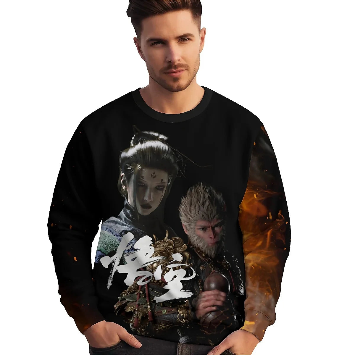 LIASOSO Game Peripherals - Black Myth Monkey 3D Print Men's Exclusive Long Sleeve Crewneck Sweatshirt Cool Style