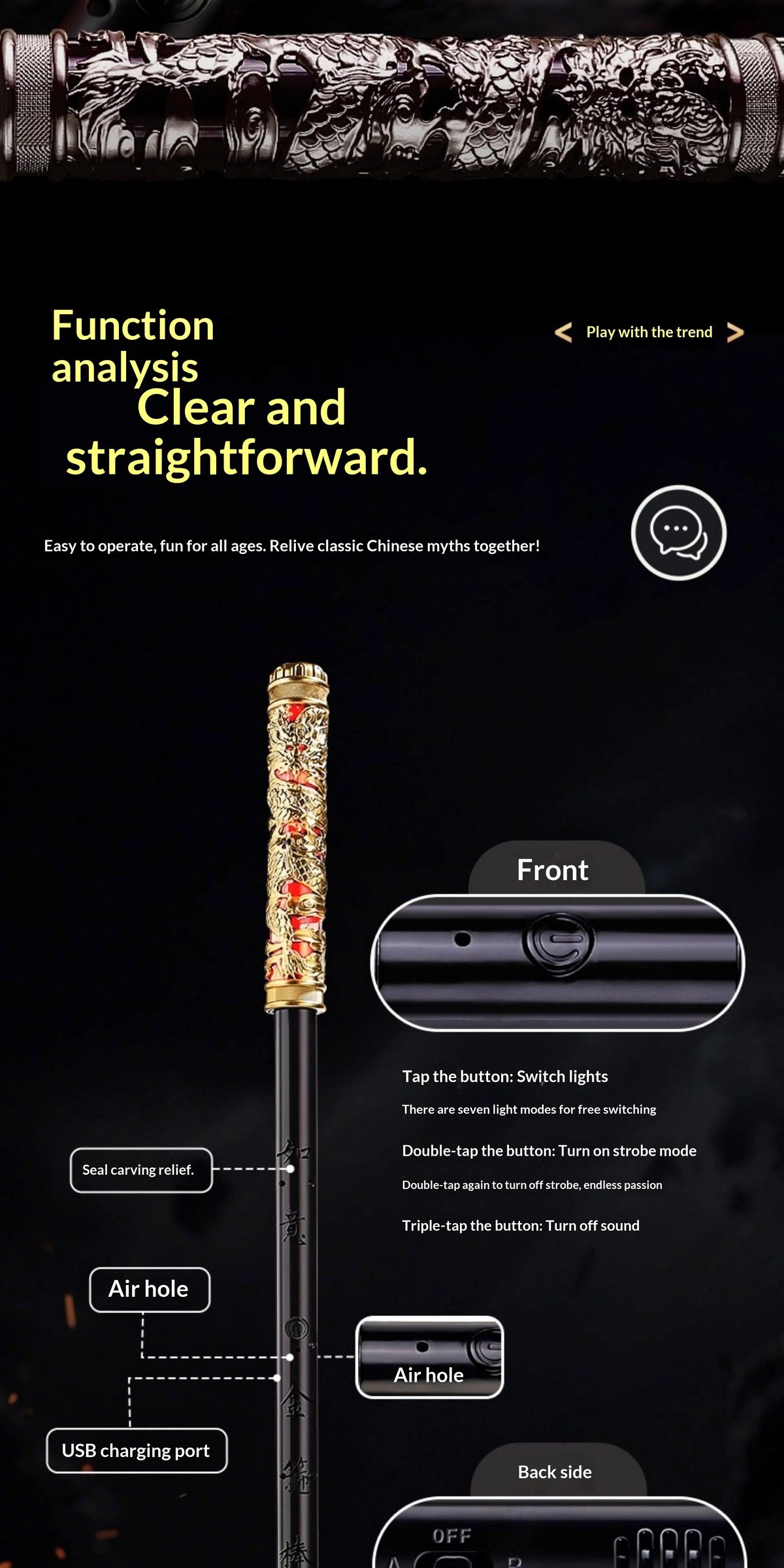 Black Myth Wukong Ruyi Jingu Bang Champagne Gold Electronic Retractable Staff Replica