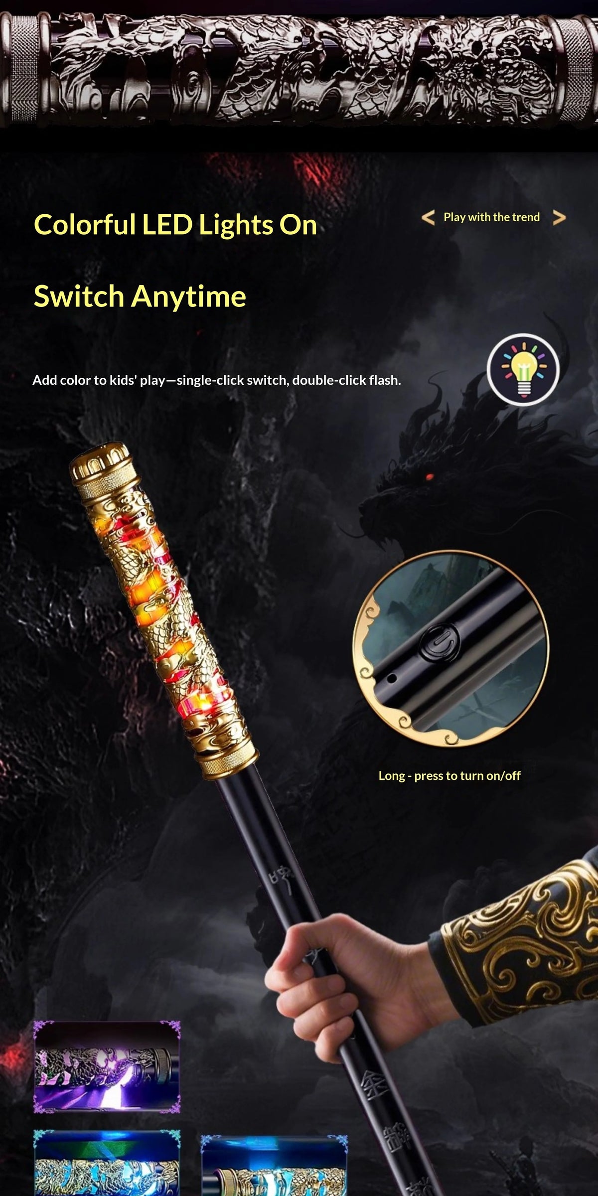 Black Myth Wukong Ruyi Jingu Bang Silver Electronic Retractable Staff Replica