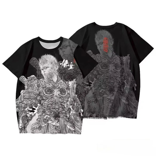 Black Myth Wukong Warrior Line Art T-Shirt Black