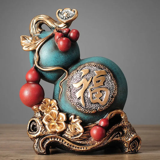 Black Myth Wukong Fortune Gourd Statue with Chinese Fu Symbol