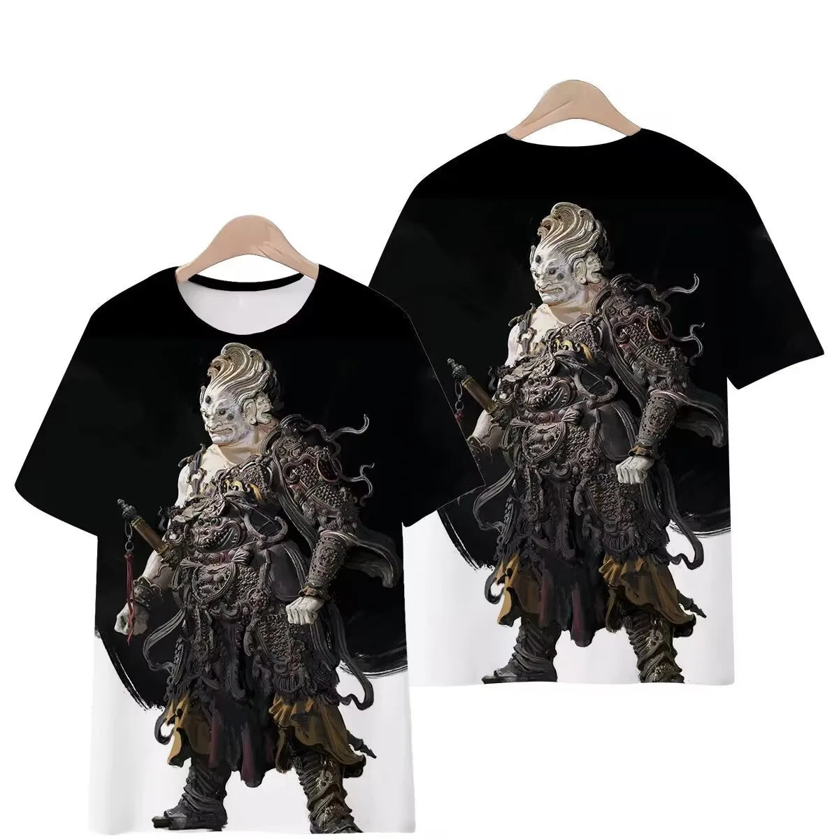 Black Myth Wukong Demon Warrior T-Shirt Black and White