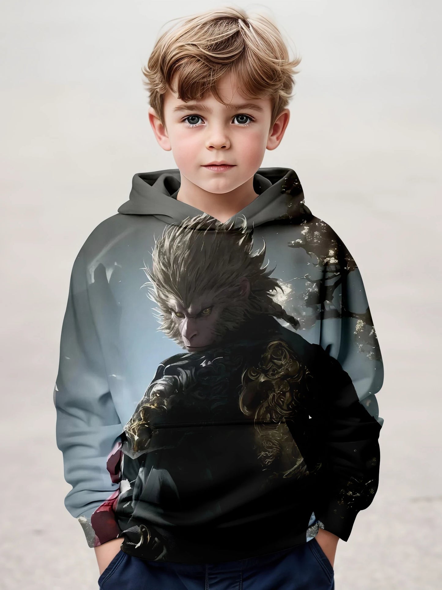 Kids' Black Myth Wukong Hoodie - Golden Guardian