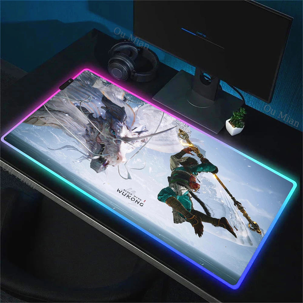 Black Myth: Wukong RGB Gaming Mouse Pad – Epic Battle Scene E-Sports Desk Mat