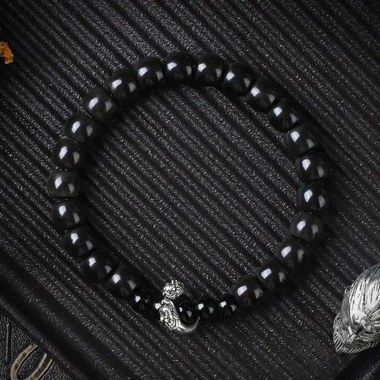 Black Myth: Wukong Solitary Silver Obsidian Bead Bracelet