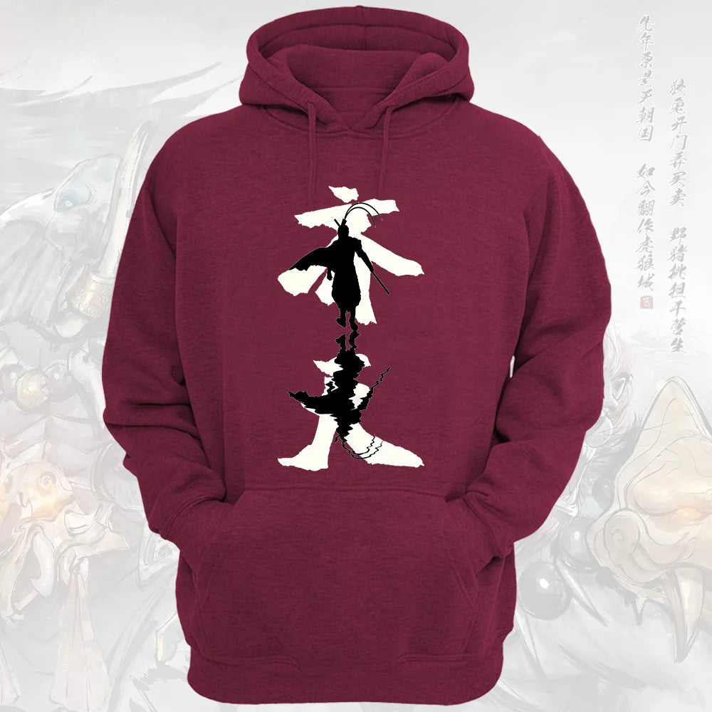 Black Myth Wukong Hoodie Burgundy Sun Wukong Silhouette