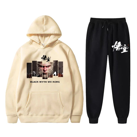 Black Myth: Wukong Beige Hoodie and Black Pants Set