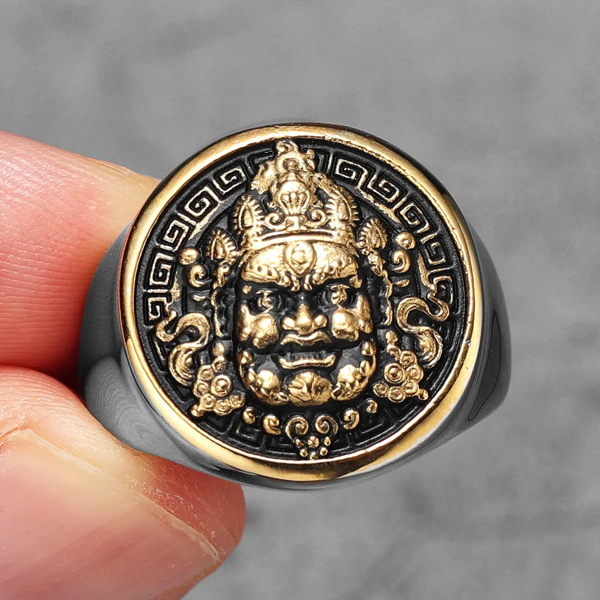Black Myth Zhong Kui Gold and Silver Stainless Steel Ring
