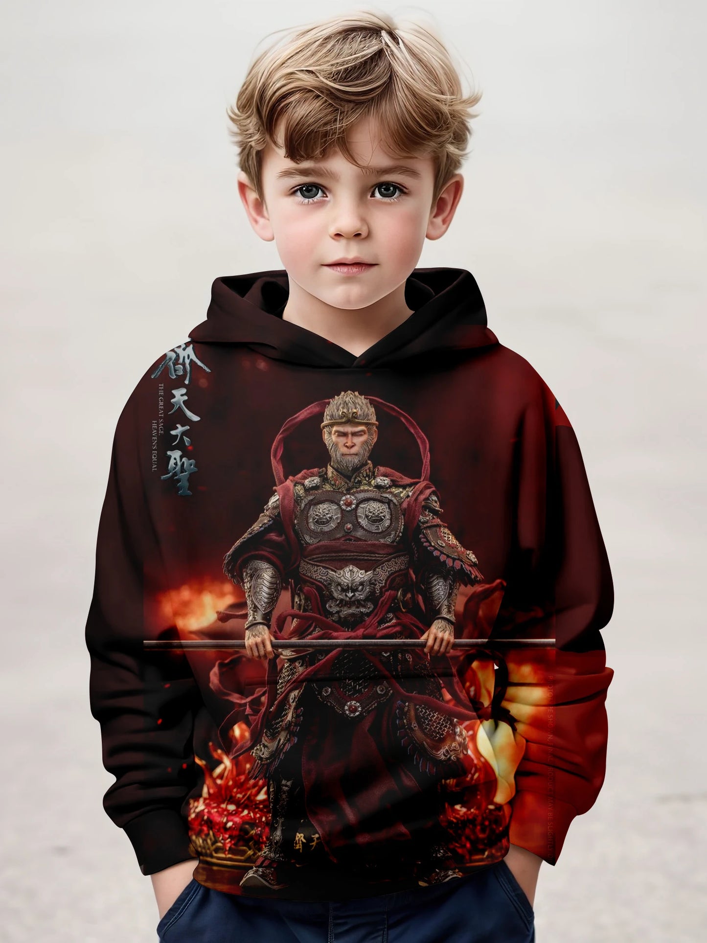 Kids' Black Myth Wukong Hoodie - Fiery Warrior