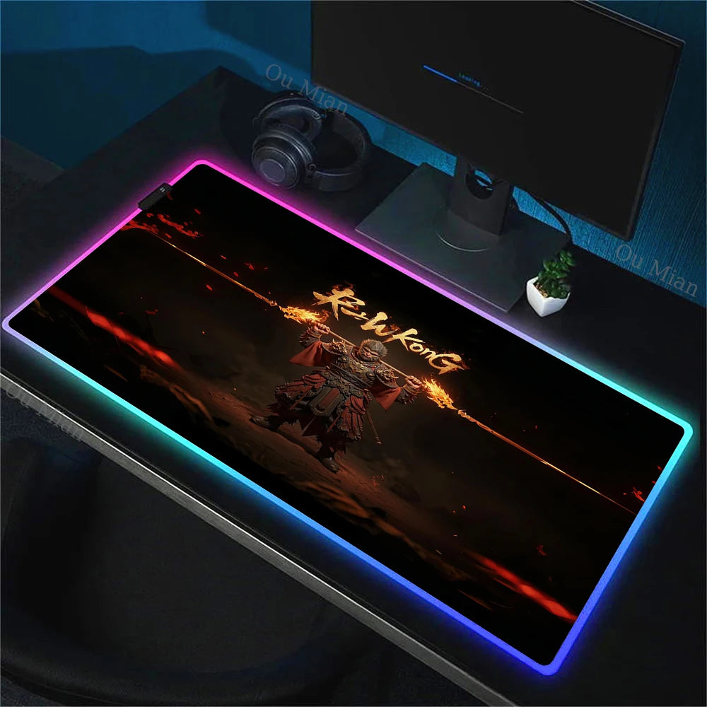 Black Myth: Wukong RGB Gaming Mouse Pad – Flaming Staff Edition E-Sports Desk Mat