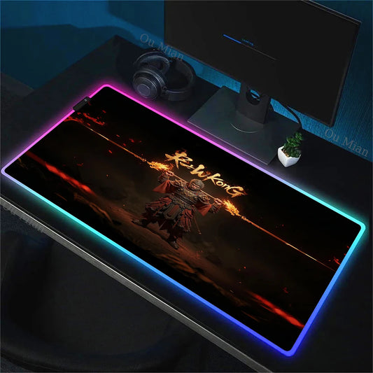 Black Myth: Wukong RGB Gaming Mouse Pad – Flaming Staff Edition E-Sports Desk Mat
