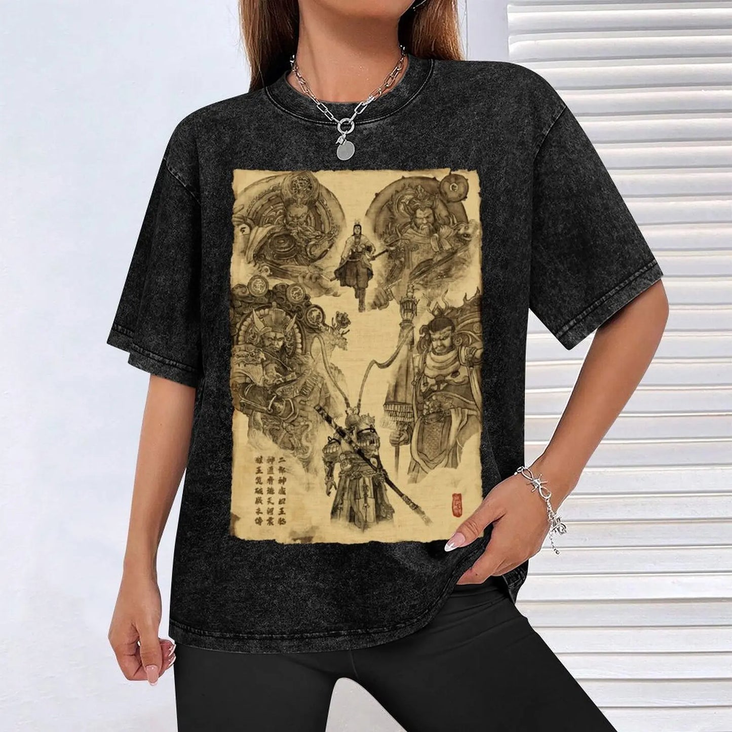 Black Myth: Wukong Erlang and Four Heavenly Kings Black T-Shirt