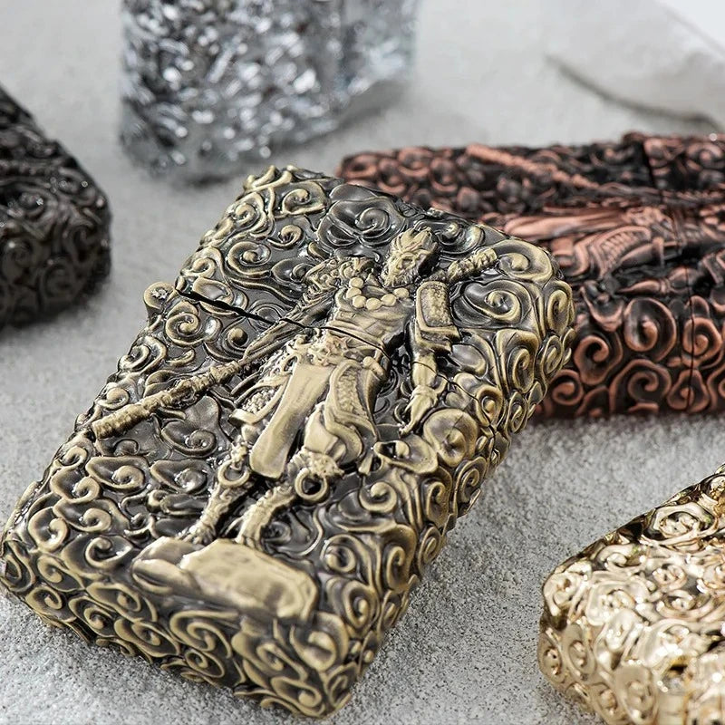 Black Myth Wukong Gold Metal Kerosene Lighter with Sun Wukong Relief