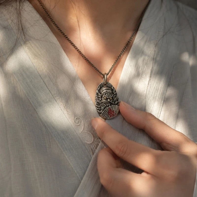 Black Myth Zhong Kui White Copper Enamel Blessing Necklace