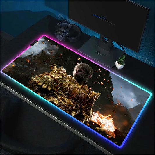 Black Myth: Wukong RGB Gaming Mouse Pad – Golden Flame Armor Edition E-Sports Desk Mat