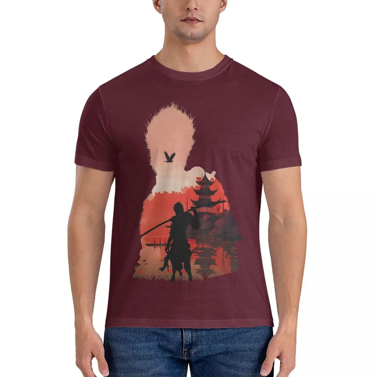 Camiseta Black Myth: Wukong Silhouette Adventure - Rojo coral