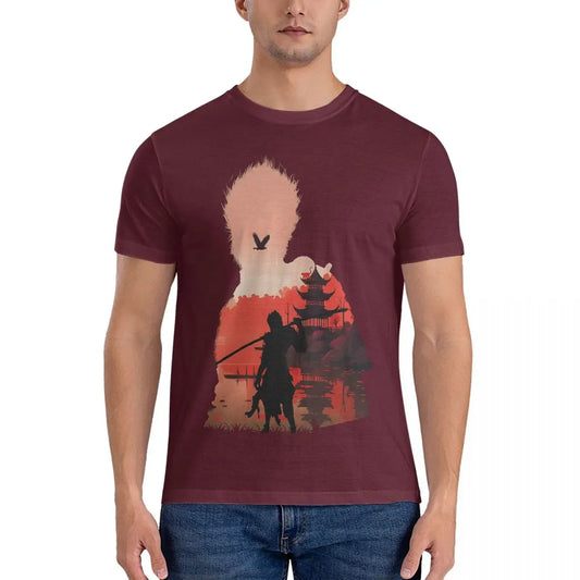 Black Myth: Wukong Silhouette Adventure T-Shirt - Coral Red