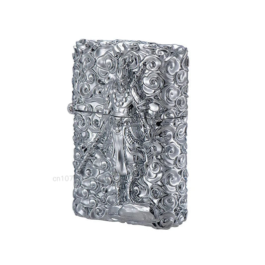 Black Myth Wukong Silver Metal Kerosene Lighter with Sun Wukong Relief