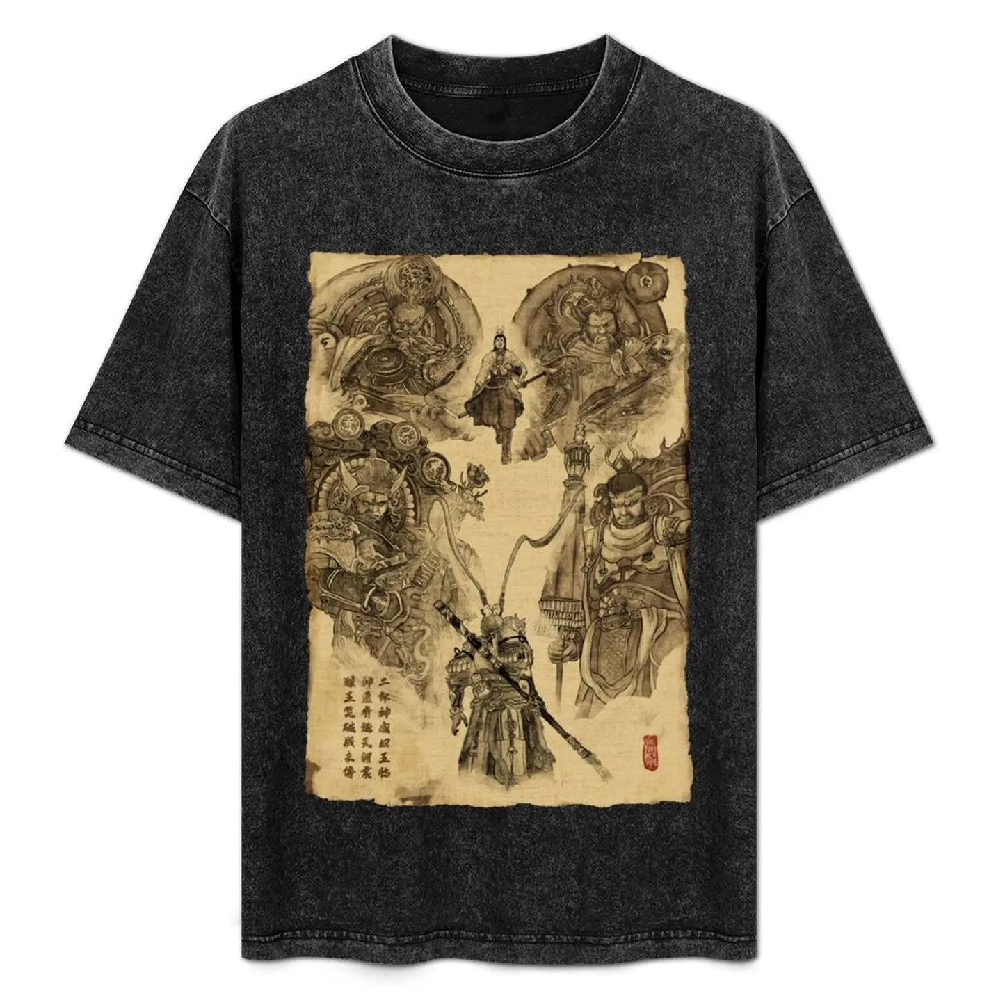 Black Myth: Wukong Erlang and Four Heavenly Kings Black T-Shirt
