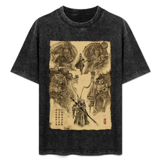 Black Myth: Wukong Erlang and Four Heavenly Kings Black T-Shirt