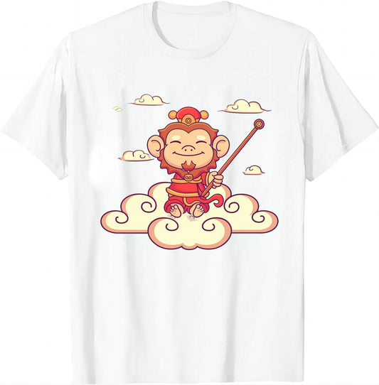 Black Myth: Wukong – Cute Sun Wukong Cloud Rider White T-Shirt
